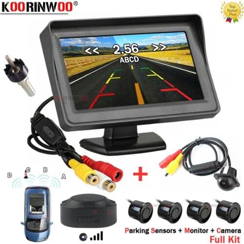 Koorinwoo Visible Video Parking Sensor 4 Parktronics Adjustable Sounds System Reverse Rear view Camera Mirror Image Monitor RCA