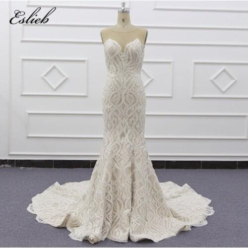 Eslieb wedding gown 2020 mermaid full beading luxury bridal dress Remove Train Wedding dresses Vestido de Noiva