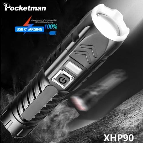 50000Lumens XHP90 LED Flashlight USB Rechargeable Flashlight Tactical Torch Use 26650 Battery Zoomable Hand Light Waterproof