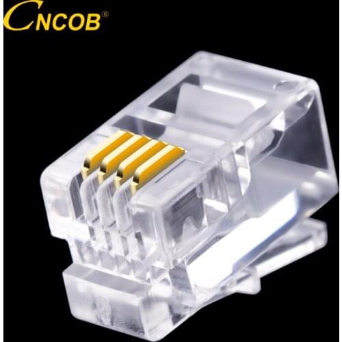 CNCOB RJ9 4P4C Telephone Receiver Crystal Head Gold-plated Inner Wire OD max.φ1.0mm 100pcs