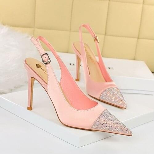 9.5CM Women Classic Pumps High Heels Sexy Thin Heels Heel Ladies Pointed Toe Shoes Sequins Red Black Asakuchi Strap Blue Heels