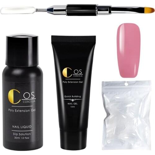 4pcs Poly Builder UV Gel Quick Building Nail Tips Brush Finger Extension 15ml with Transparent False Nails Decoration G99E