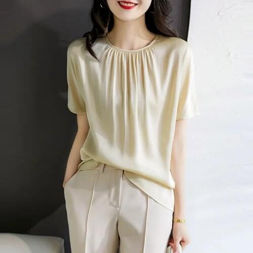 Spring/summer jacket T-shirt Silk mulberry silk short-sleeved womens clothing covers the belly in spring 2021 Summer