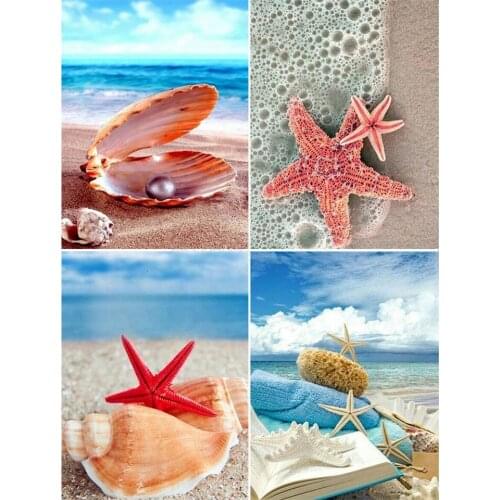 Yumeart DIY Diamond Embroidery Shell Picture Rhinestones Full Square Diamond Embroidery Seaside Cross Stitch Handwork Art Crafts