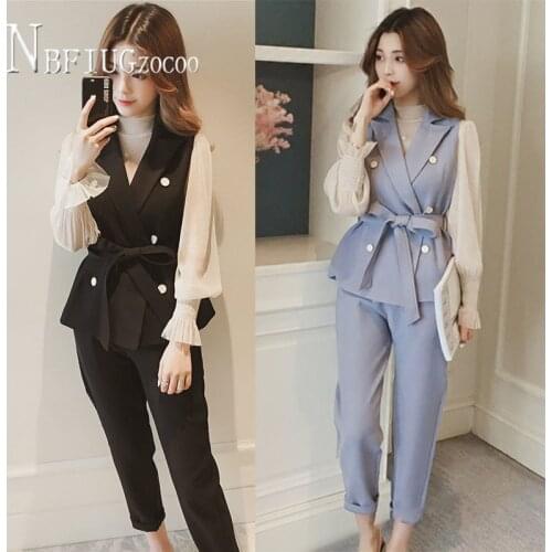 2020 New Plus Size Office Lady Women Sets Vests Blouse And Pants Female Sets