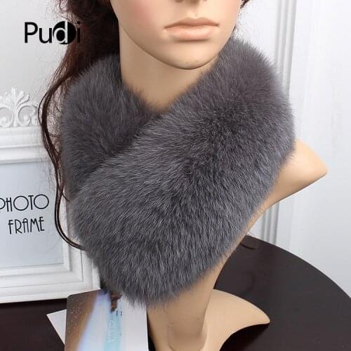 Pudi SF872 Women Real Fox Fur Scarf New Long Natural Genuine Fox Fur Scarves Shawl Rings