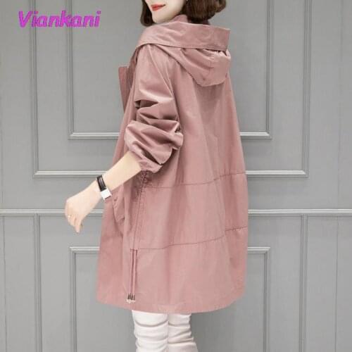 Womens Trench Coat With Lining Spring Autumn Windbreaker Female 2021 Plus Size 4XL Solid Color Zipper Coat Jacket With Hooded