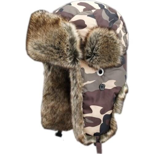 Winter Camouflage Bomber Hunting Caps Men Women Outdoor Lei Feng Hat Camping Hiking Tactical Windproof Cold-proof Skiing Fishing
