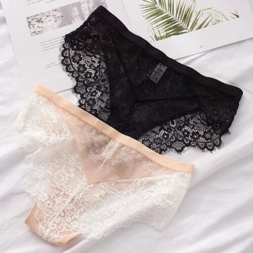 1/2pcs Sexy Lace Underwear Women Transparent Low Waist Panties Cotton Crotch Briefs For Girls Breathable Seamless Lingeries