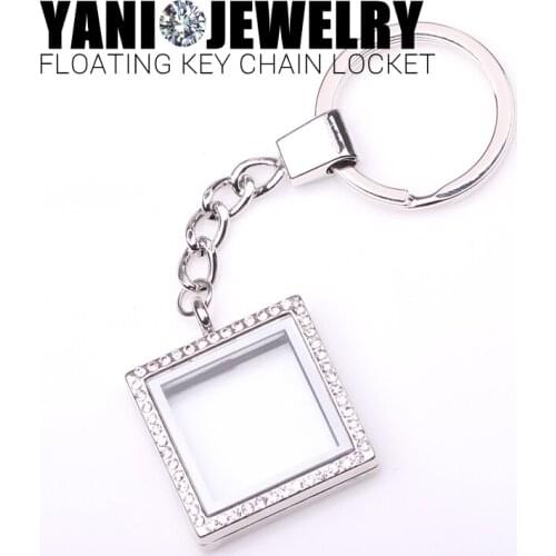 10pcs/lot Free Shipping Square Openable Magnetic Living Glass Memory Floating Locket Keychains Floating Locket Key Chain