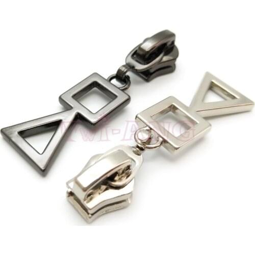 20pcs/lot,Chic Geometric 5# Zipper Slider with Triangle Square Shape Zipper Pull, Clothes Repair Kits
