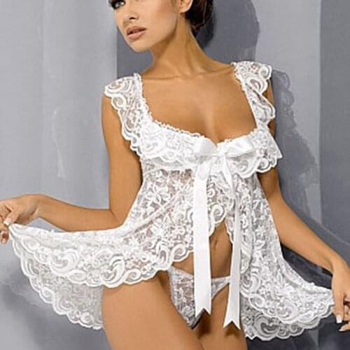 2021 Summer Sleepwear For Women Split Nightgowns Sexy Lace Sleeping Clothing See-Through Mini Nightdress New