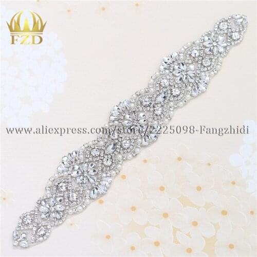 30pieces) Wholesale Sewing On Hot Fix Rhinestones Sliver Crystal Diamond Bridal Headbands or Sash Wedding Dresses Appliques