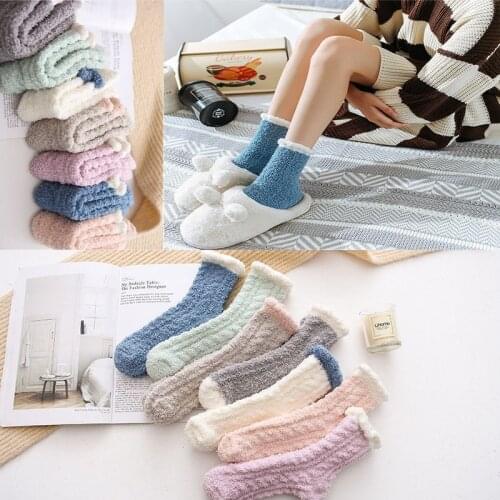5pair/lot Thick warm sleep socks Soft Stripe Coral fleece Bed Floor Cute Socks For Sweet Girls Breathable high quality women