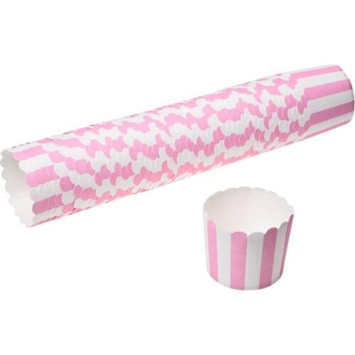 50 Pcs Pink Cupcake boxes Paper For Muffins Cake Mould stripe Decoration