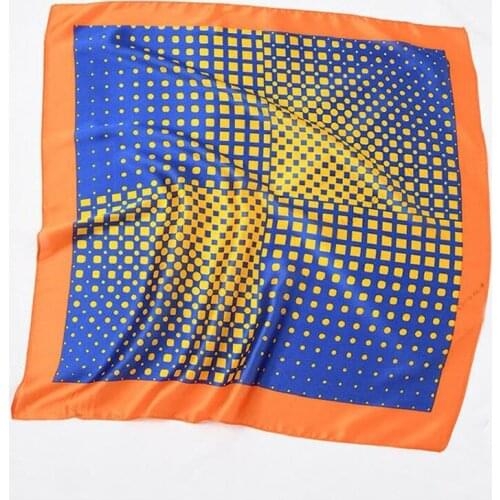 60cm*60cm Luxury Brand Gradient Color Plaid Dot Women Twill Silk Print Scarf Small Square Scarves Headband Neck Tie Girls