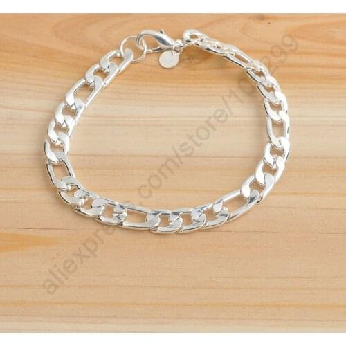 New Accessories Fast Shipping 5PCS 9MM Heavy Mens Jewelry 925 Sterling Silver Figaro Bracelets 7.8" Nice Made