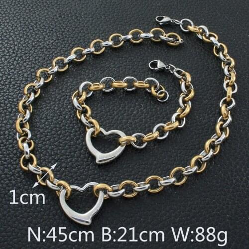 Heart Chains Stainless Steel Vintage Jewelry Chain Bracelet and Necklace Sets Bijoux En Acier Inoxydable Femme SGEZAYCF1
