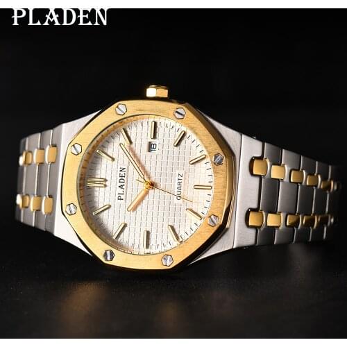 PLADEN Gold and Silver White Face Watch For Men Gold Army Japanese Movement European Timekeeper Diver Father New Jam Tangan Pria