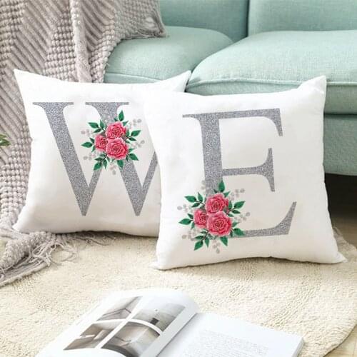 Fashion Letter Flowers Print Throw Pillow Case Bedroom Room Cushion Cover Seat Home Decor Sofa Bed Decorative Pillowcase 45x45cm