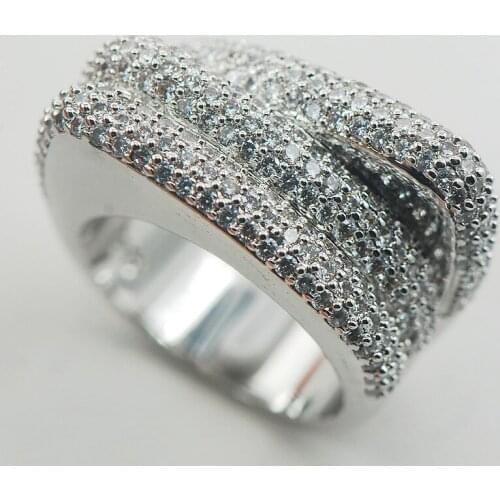 Micropave Crystal Zircon White Crystal Zircon 925 Sterling Silver Ring Size 6 7 8 9 10 11 A04