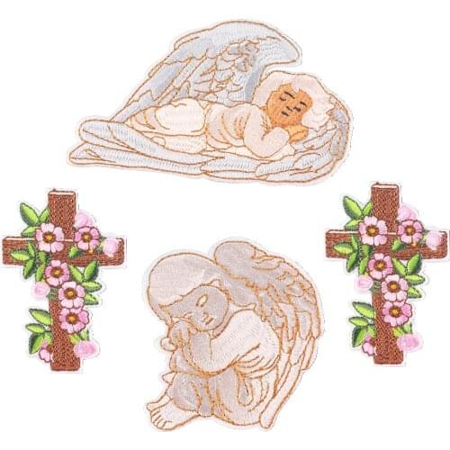Flower Cross Embroidered Cloth DIY Stickers Little Angel Clothing Accessories Cartoon Ornament Accessories Badge Iron on Patch