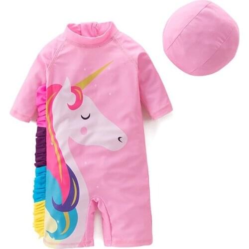 Toddler Swimwears Girls Unicorn Swimsuits 2-7Y Long sleeve Pink Pony Childrens Swimwear Fashion Girls One-Piece Swimming Suit