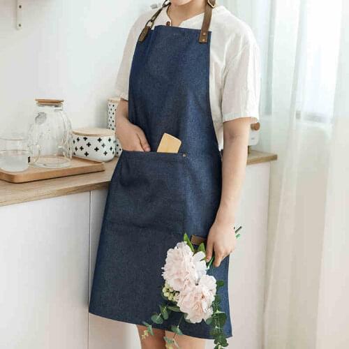 Work Apron Pinafore Canvas Denim Anti-fouling Custom Logo Wear-resistant Nail Shop Barista Milk Tea Shop Overalls