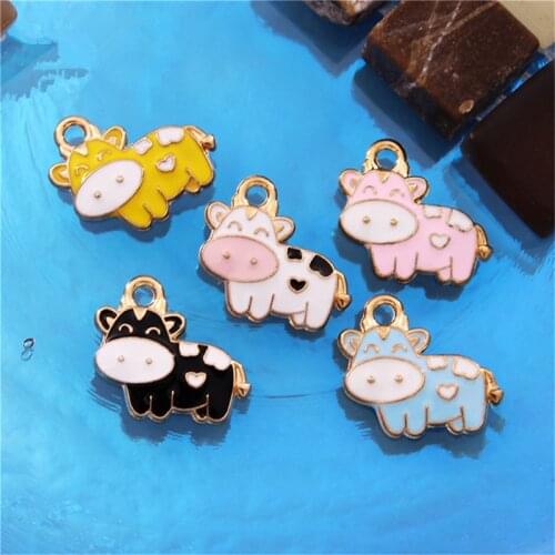 Julie Wang 10PCS Enamel Cartoon Cow Charms Alloy Mixed Colors Animal Milk Cow Pendant Bracelet Jewelry Making Accessory