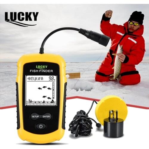 Lucky Echo Sounder Sonar for boat fishing Depth finder Portable Fishfinder Sonar Sensor Alarm Depth Sounder 0.7-100m Transducer