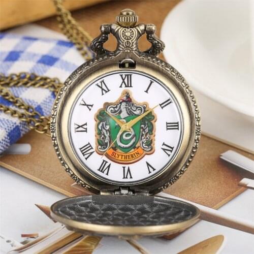 Hot Selling Slytherin Theme Quartz Pocket Watch Roman Numbers Display Bronze Retro Necklace Watch New Arrival 2019