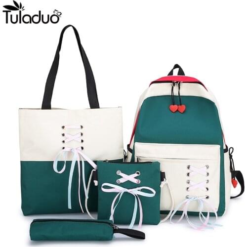 4Pcs/set Women Canvas Backpacks School Bags For Teenager Girls Student School 2020 Preppy Style School Backpacks Female Book Bag