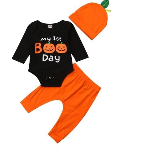 0-18M Newborn Infant Baby Boy Tops Rompers+Long Pants Outfits Sets Pumpkin Print Halloween Baby Clothing
