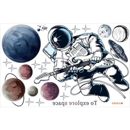 Space Planet Astronaut Wall Sticker for Kids Room Boy Bedroom Decoration Mural