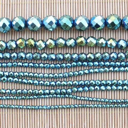 Facted 2-12mm Natural Hematite Electroplate Green Round Loose Beads 15inch Wholesale For DIY Jewellery Free Shipping