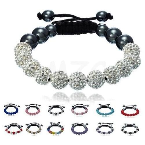 Best 12 Pcs/lot 10mm 11 Micro Pave Disco Ball Beads bracelet Lot.SEV fasion mix bracelets n534