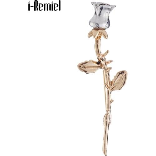 Fashion Gold Color Rose Flower Brooches Suit Lapel Pin Metal Long Needle Coat Pins for Hat Backpacks Men Accessories Jewelry