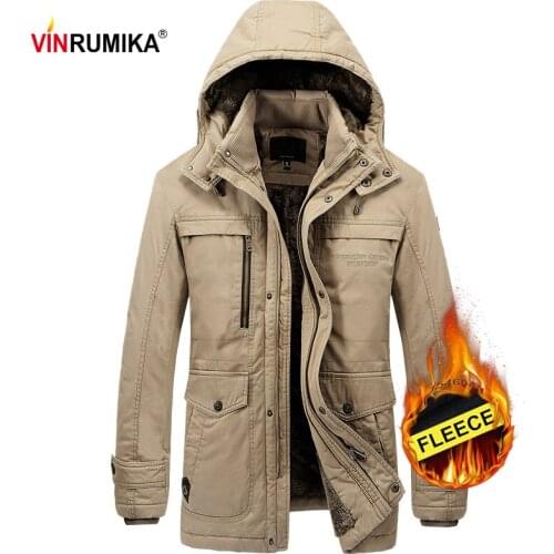 Plus Size M-5XL Mens Winter Thicken Fleece Military Casual Khaki Jacket Coat Man Pure Cotton Black Blue Thick Hat Jackets Coats