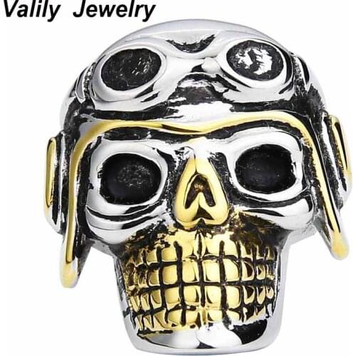 EdgLifU Mens Soldiers Helmet Skeleton Skull Band Ring Stainless Steel Gothic Punk Army Style Ring For Men ,US szie 7--13