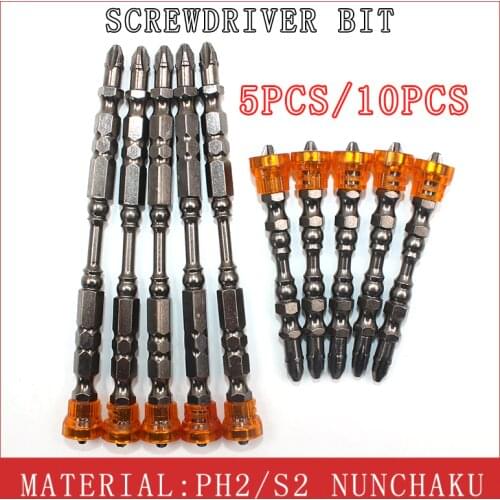 5/10Pcs PH2 head screwdriver set Cross double head non-slip screwdriver bit Hexagonal handle magnetic ring 65mm-110mm Hand tools