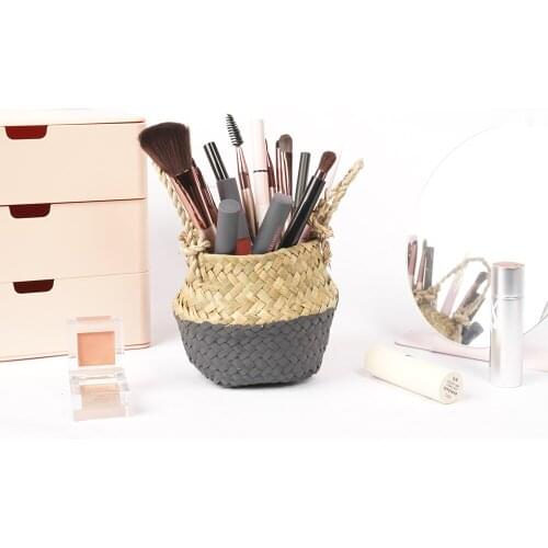 Desktop Makeup Brush Pen Pencil Container Holder Storage Basket Seagrass Storage Bucke Stationery Bucket Desk Plant Pot