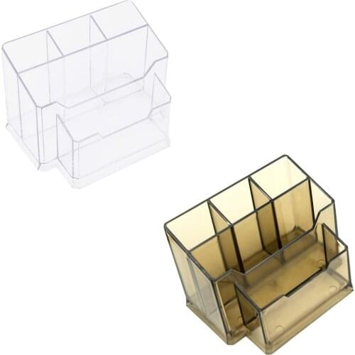 XRHYY Acrylic Makeup Brush Holder Pen and Pencil Holder Desktop Organizer Card Holder Clear Business Card Stand Desk Organizer