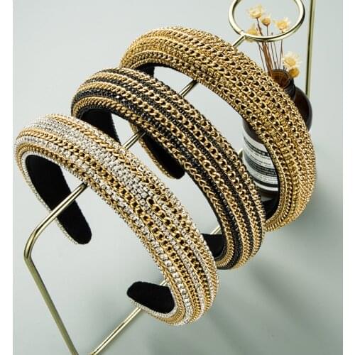 New Arrived Handmade Luxury Rhinestone Baroque Headband Crystal Diamond Bling Padded Hairband Women Elegant Hair Accessories