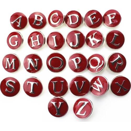 New 26pcs/lot Dark Red A-Z Alphabet Letters Snap Buttons ,Snap Button Charms Jewelry Ginger Snaps fit 18mm snap Jewelry