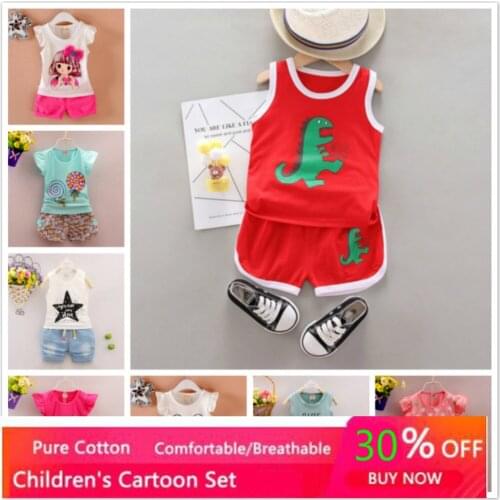 New Summer Girls Clothing Set Kids Baby Vest Panties Baby Boy Casual Sport Outfit Children Clothes Toddler Short Pajamas Cartoon