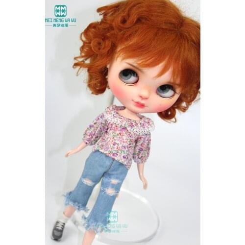 1PCS Blyth clothes fashion Broken flower shirt, shredded jeans for Blyth Azone 1/6 doll accessories