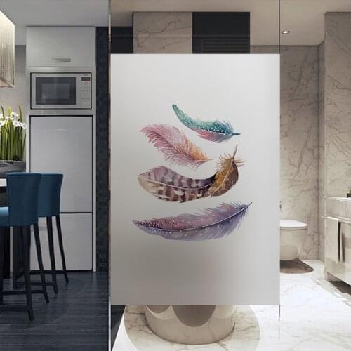Custom Size Window Film Decorative Colored feathers Home Frosted Opaque Static Privacy Balcony Bathroom Decals Glass Sticker