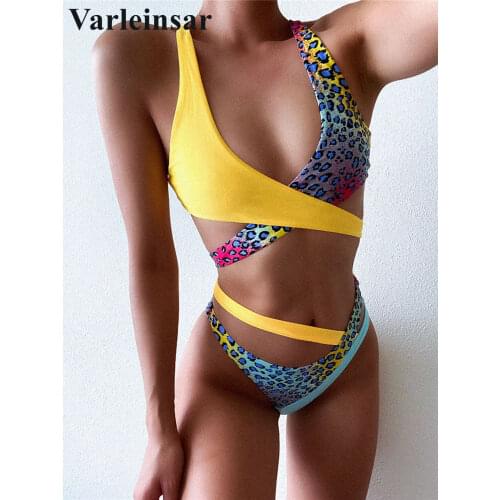 S - XL Asymmetric Splicing Leopard Bikini Female Swimsuit Women Swimwear Two-piece Bikini set Bather Bathing Suit Swim V2423Y