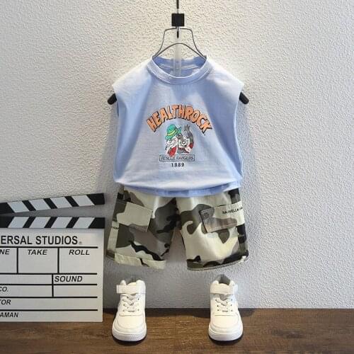 New Tracksuit for Children Letter Print Casual Kids Clothing Sets Vest+Shorts 2 Pcs Tracksuit Suits Childrens Clothing 1-5 Y