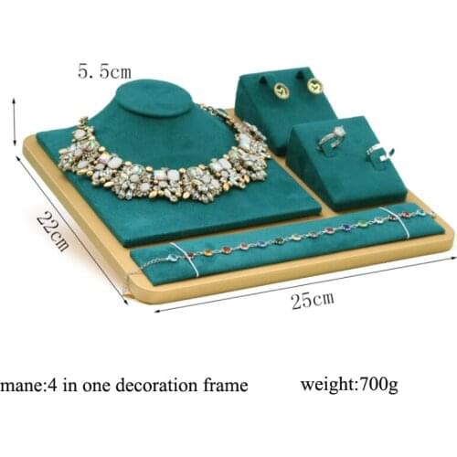 Top 4in 1Set Ornament Display Stand Green Microfiber Jewelry Earring Holder Necklace Bracelet Ring For Counter Jewellry Dispaly